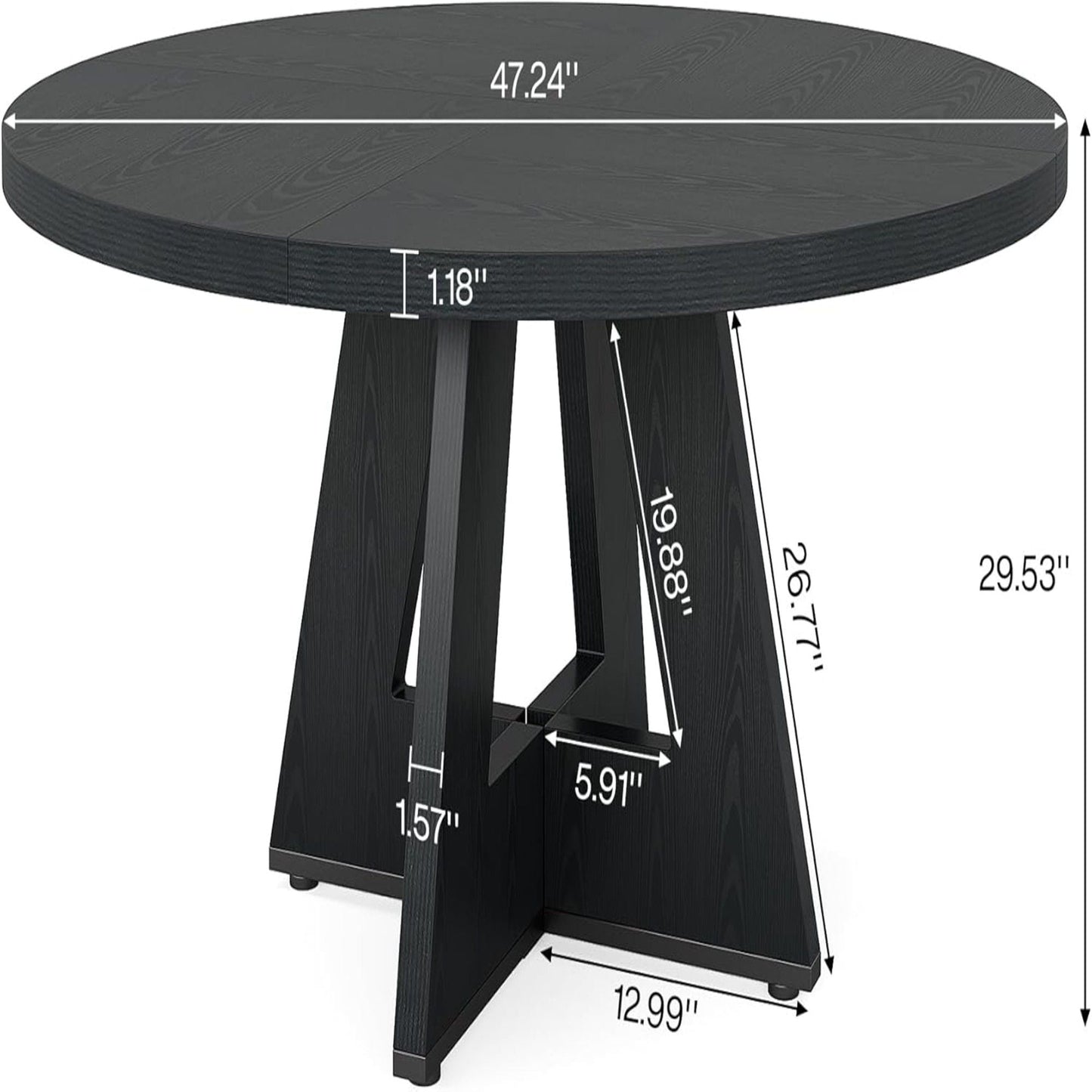 Round Dining Cross Base Kitchen Table in black wood grain finish by HouseOfZazla on Tampa Home & Garden Store
