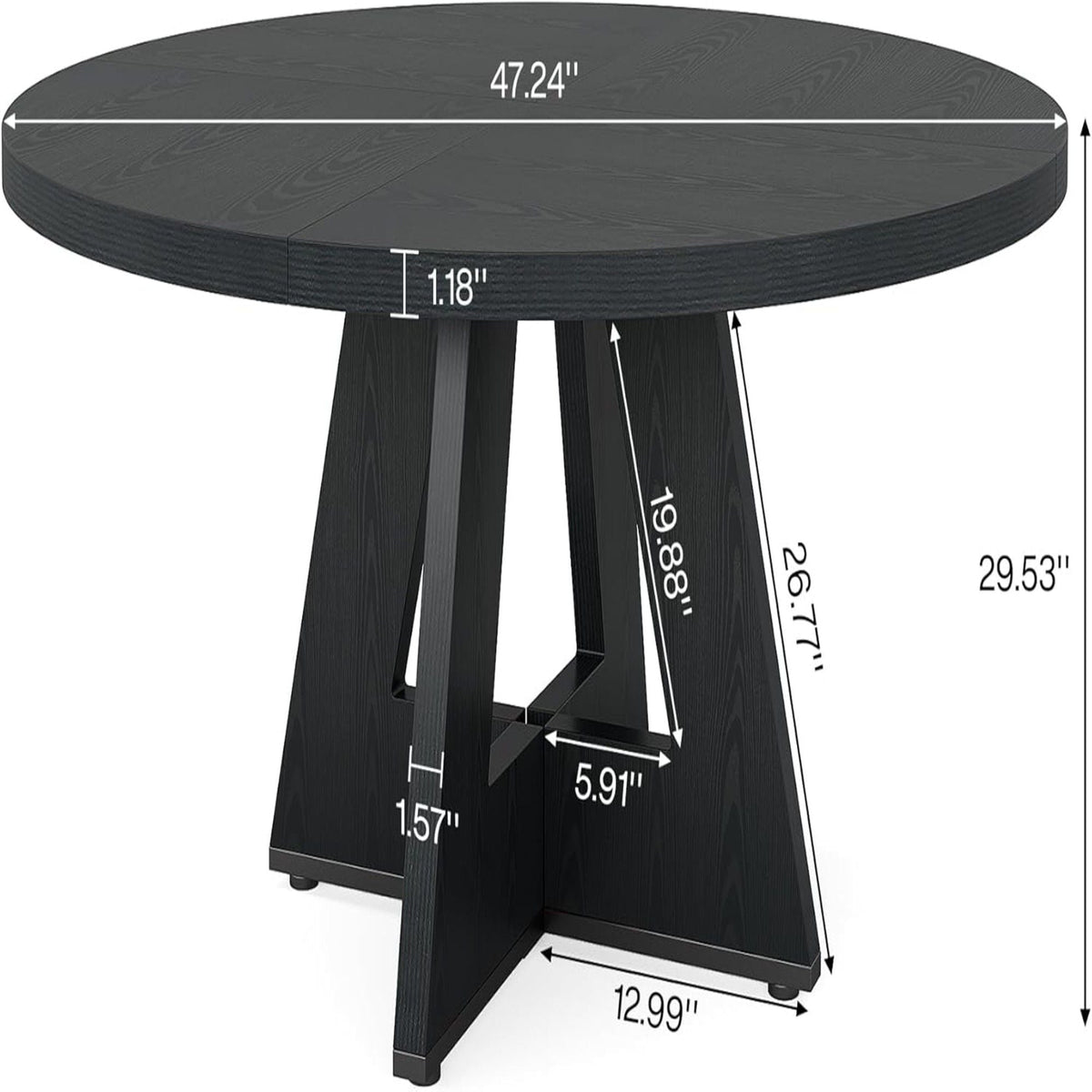 Round Dining Cross Base Kitchen Table in black wood grain finish by HouseOfZazla on Tampa Home & Garden Store