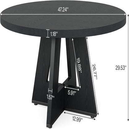 Round Dining Cross Base Kitchen Table in black wood grain finish by HouseOfZazla on Tampa Home & Garden Store