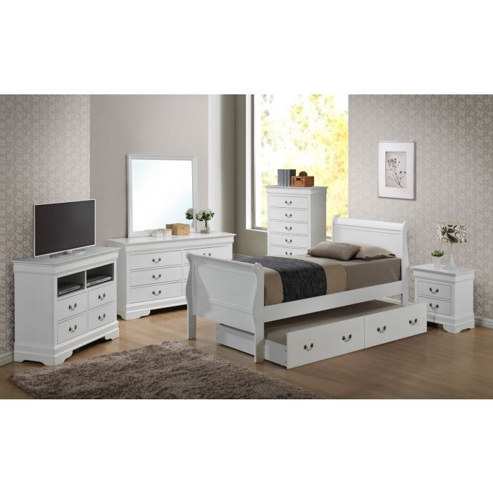 Elegant white trundle bed by HouseOfZazla with under-bed storage; white bedroom furniture on Tampa Home & Garden Store