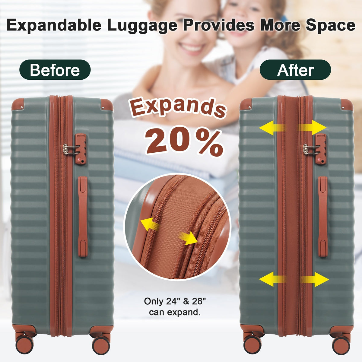 Deluxe 5-Piece luggage set teal with brown trim, two wheeled suitcases with USB/TSA locks on Tampa Home & Garden Store
