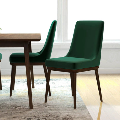 Kate Mid-Century Modern Dining Chair set of 2 emerald green upholstery, dark wood legs on Tampa Home & Garden Store