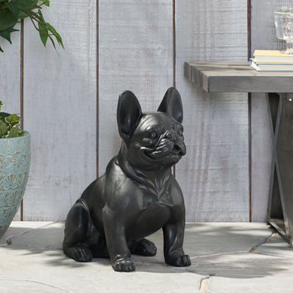 Outdoor French Bulldog garden sculpture by HouseOfZazla, black resin finish on Tampa Home & Garden Store