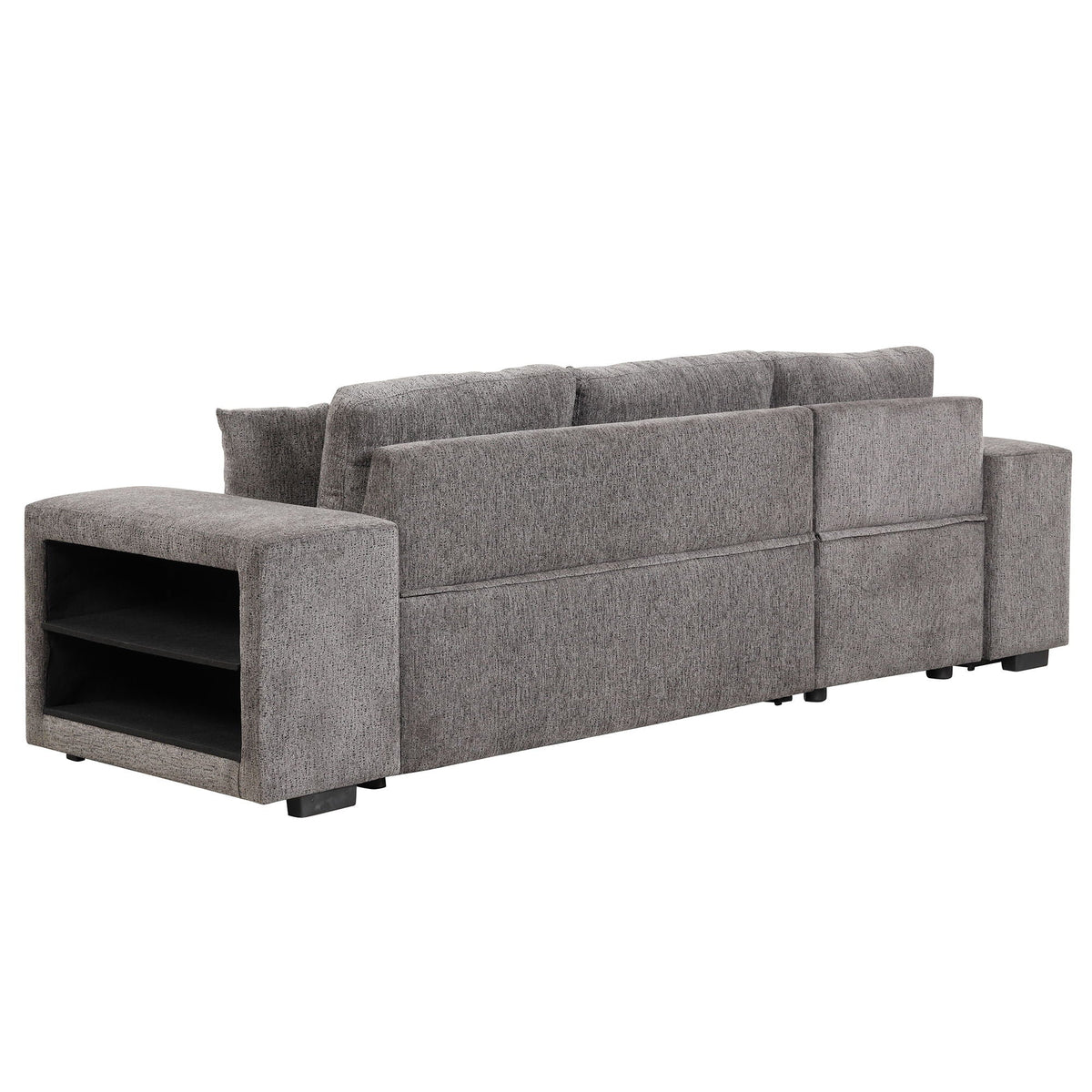Modern L-shape sleeper sectional with storage chaise and 2 stools in grey fabric on Tampa Home & Garden Store