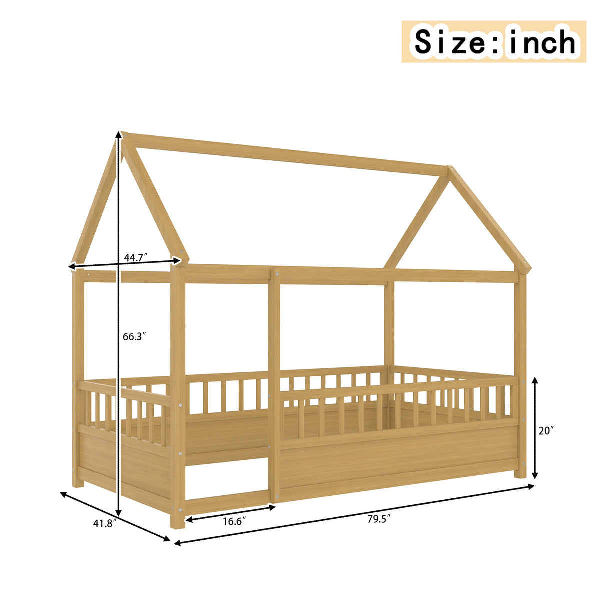 Twin size pine floor wooden bed frame with house roof frame by HouseOfZazla on Tampa Home & Garden Store