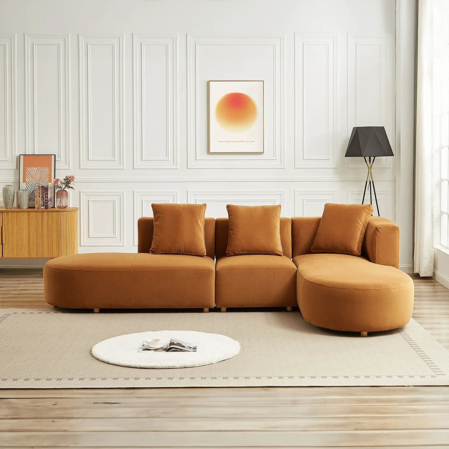 Orby Sectional Sofa by Unique Piece Furniture; tan leather stationary with plush cushions on Tampa Home & Garden Store