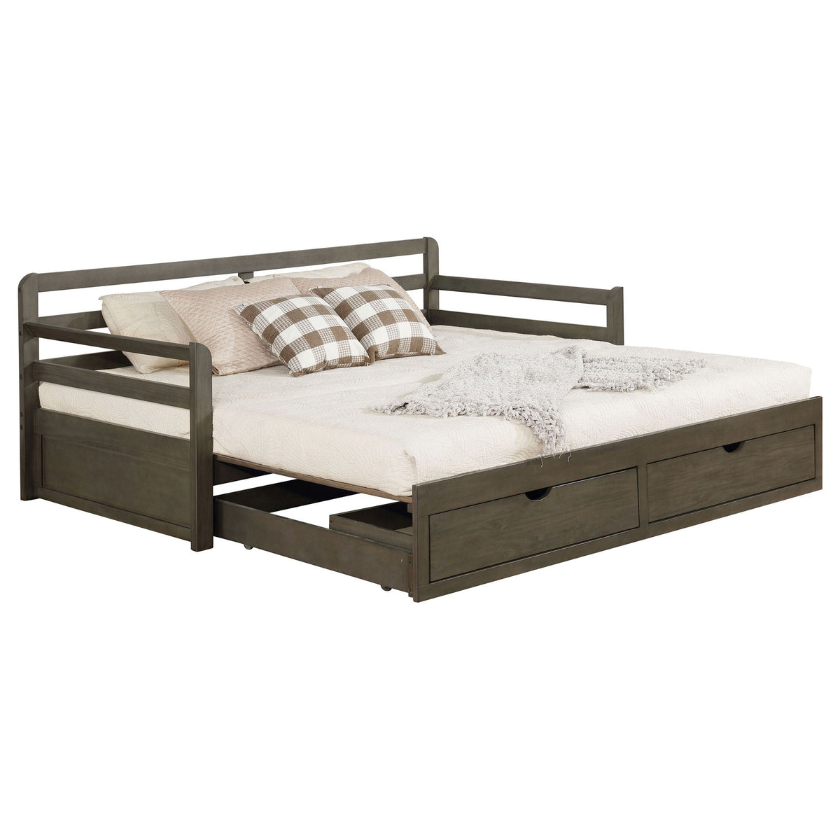 Twin Daybed With Trundle and Storage Drawers Gray