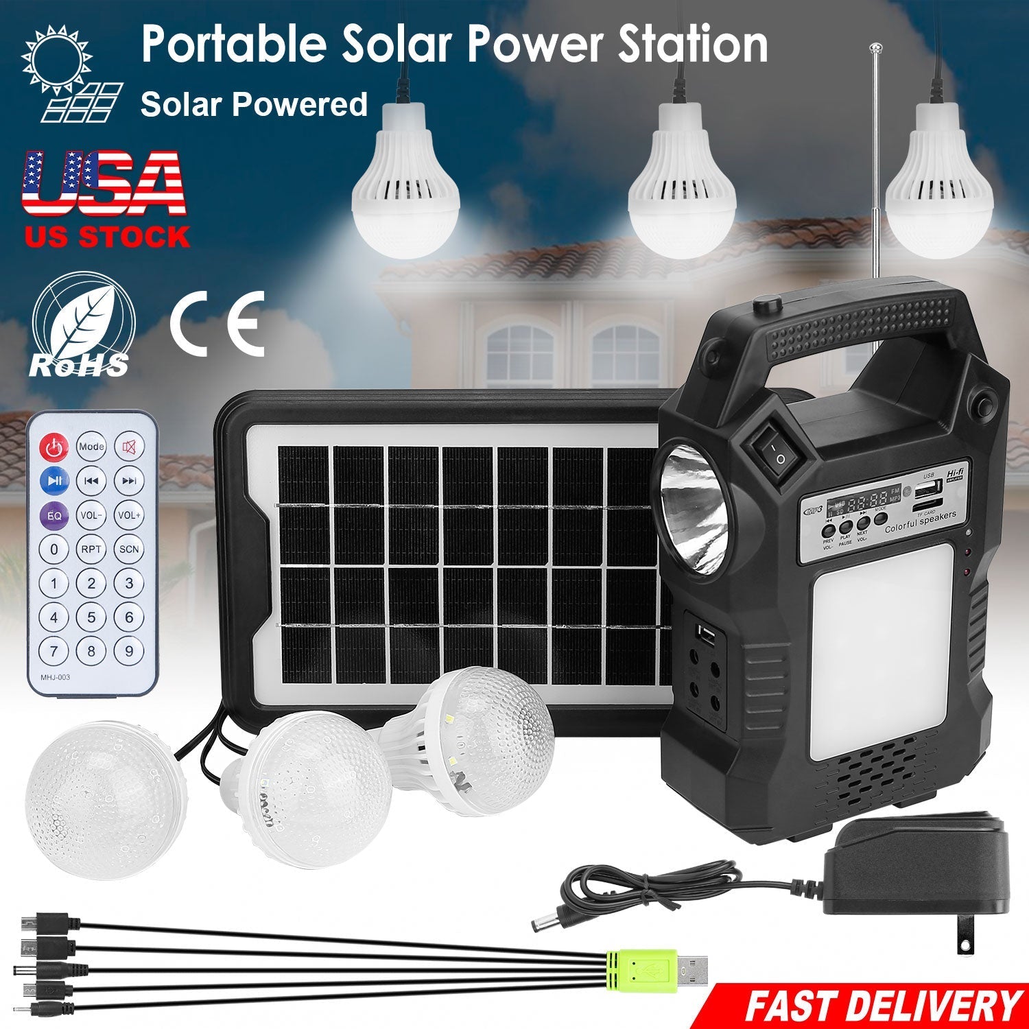 GemGear portable solar power station kit with solar panel, flashlight and LED string lights on Tampa Home & Garden Store
