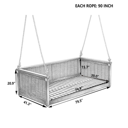 Outdoor Twin Swing Bed With Acacia and Rattan