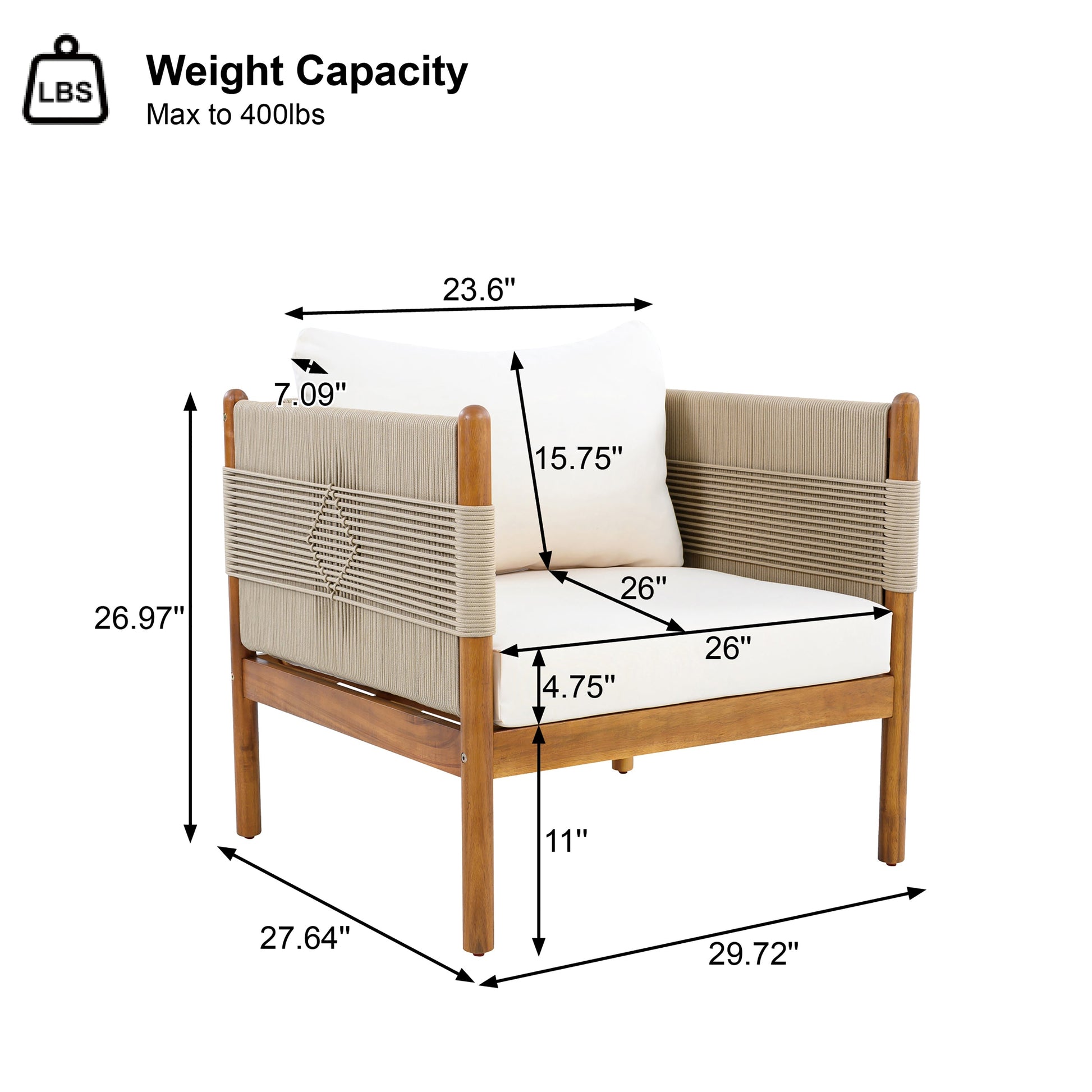 Outdoor Club Chairs set of 2 with diamond-pattern beige rope and teak finish by HouseOfZazla on Tampa Home & Garden Store