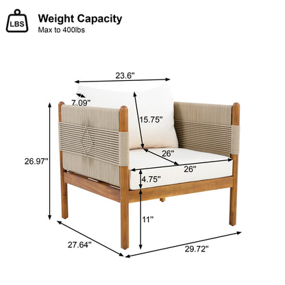 Outdoor Club Chairs set of 2 with diamond-pattern beige rope and teak finish by HouseOfZazla on Tampa Home & Garden Store