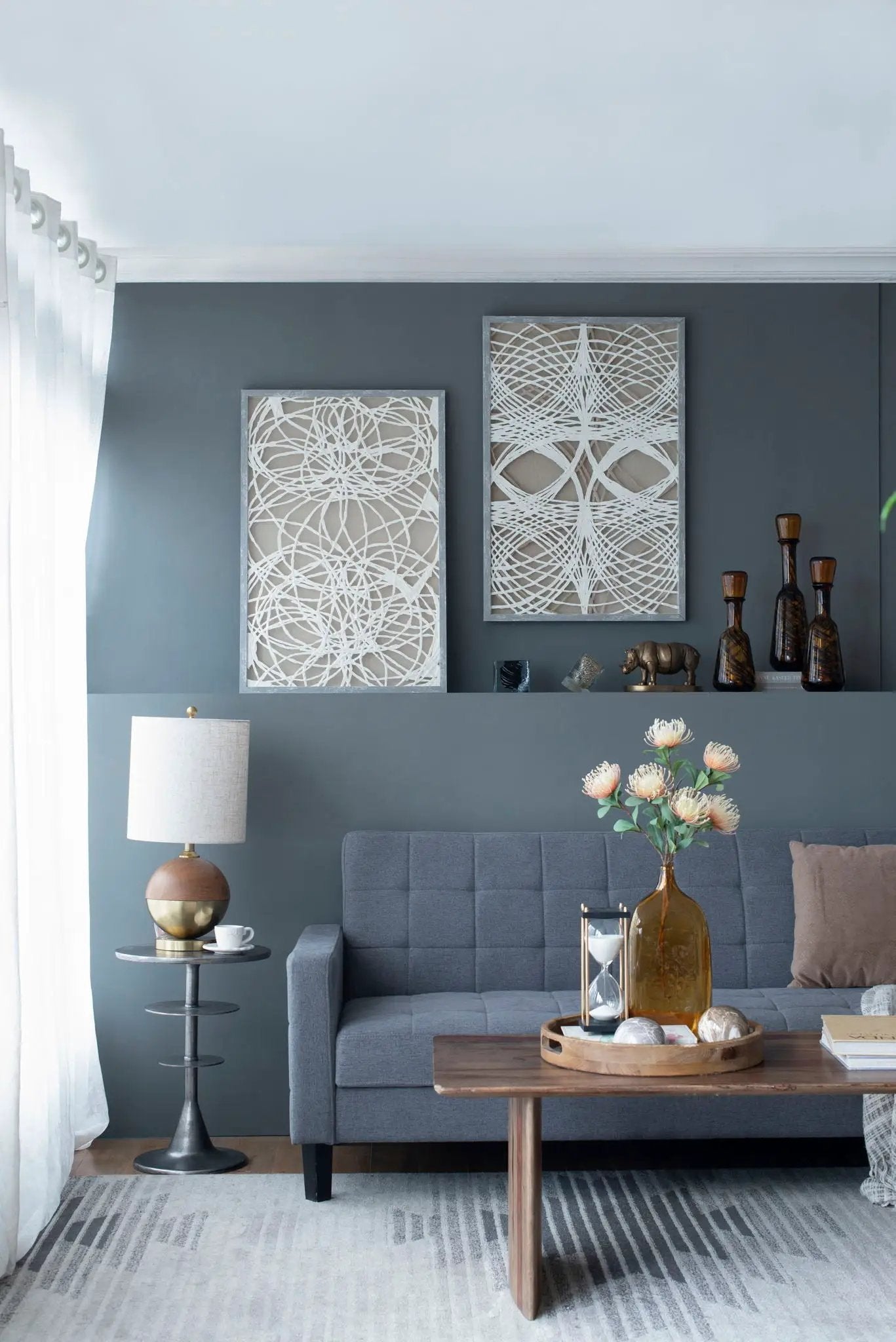 Leaf Shadow Box Wall Decor set of 2, white/gray framed string-art panels on Tampa Home & Garden Store