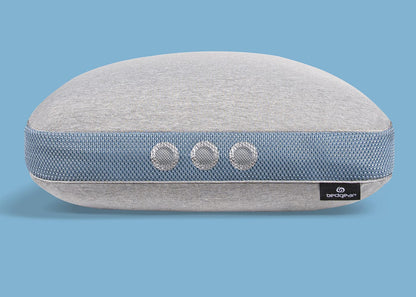 BedGear Flow Performance Pillow 1.0 backrest pillow with grey fabric and blue mesh band on Tampa Home & Garden Store