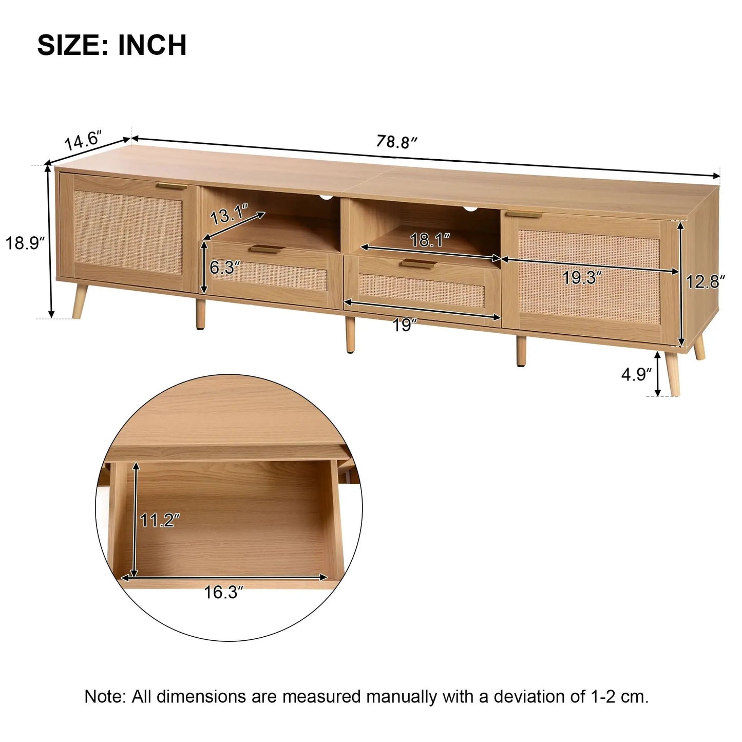 Rattan and Solid Wood TV Stand With Cable