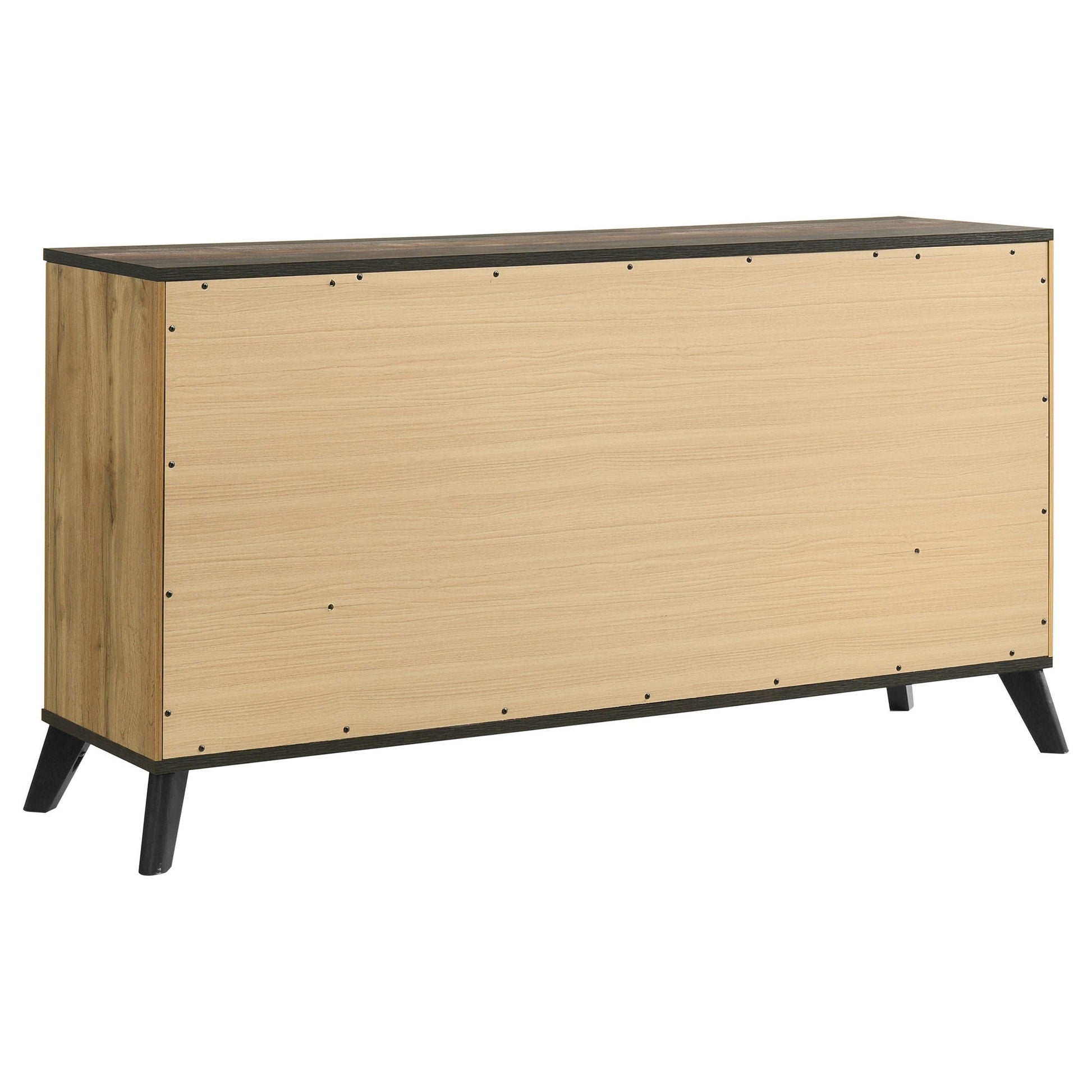 Georgina 4-Piece Queen Bedroom Set with Trim, natural wood with black trim and angled legs on Tampa Home & Garden Store