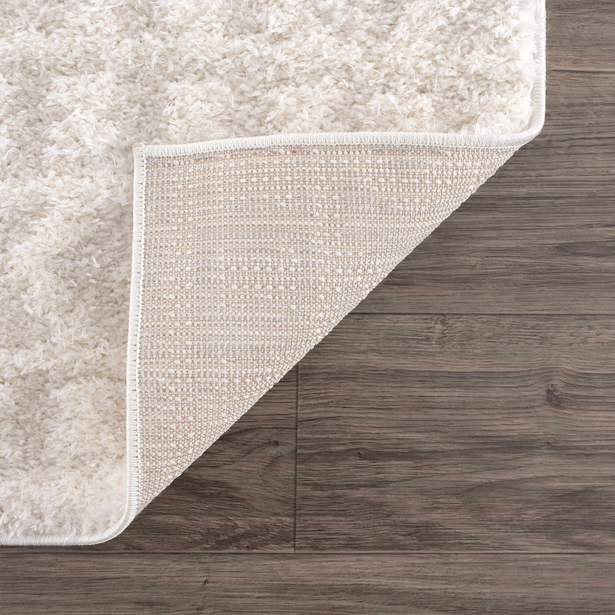 Eivin Cream Diamonds Plush Rug, Boutique Rugs, cream shag with woven beige underside on Tampa Home & Garden Store