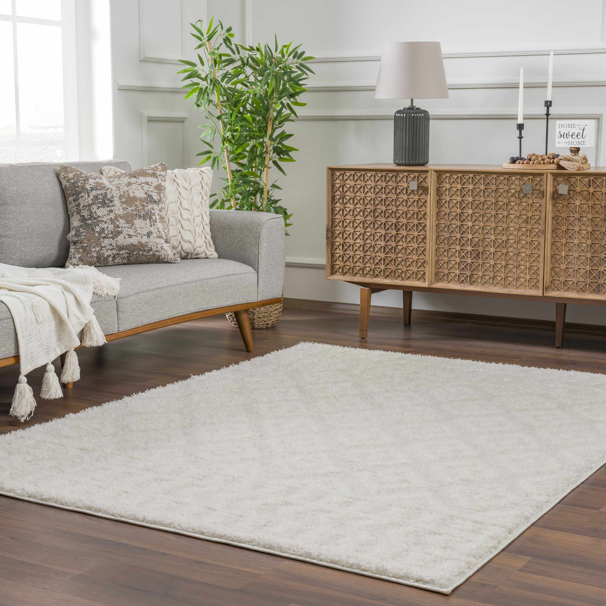 Eivin Cream Diamonds Plush Rug by Boutique Rugs, soft cream shag for living room on Tampa Home & Garden Store