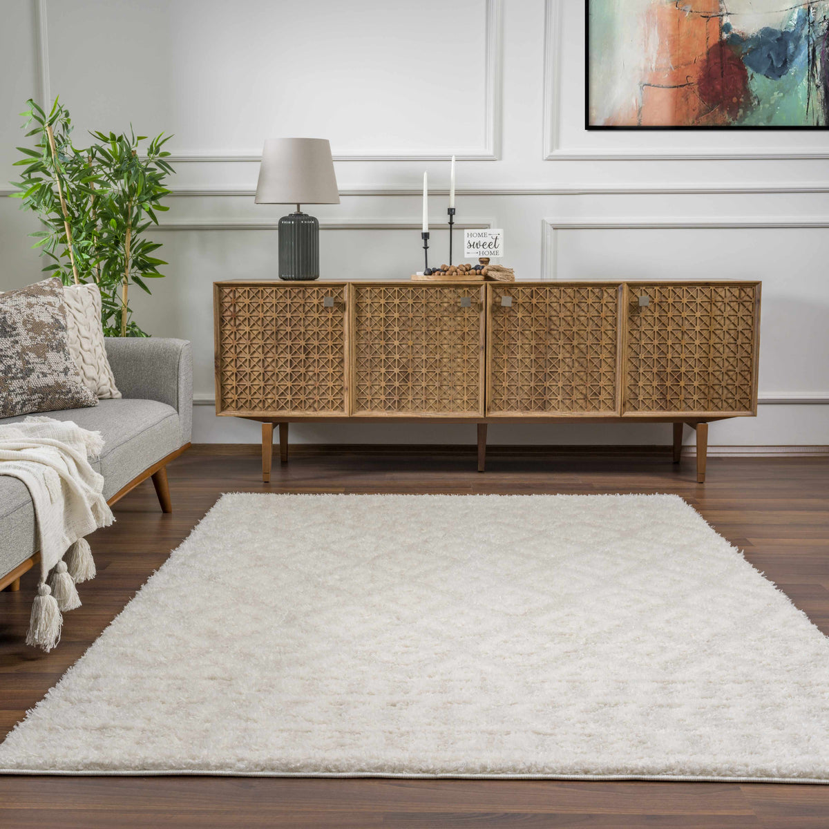 Eivin Cream Diamonds Plush Rug, cream shag with plush pile, Boutique Rugs on Tampa Home & Garden Store