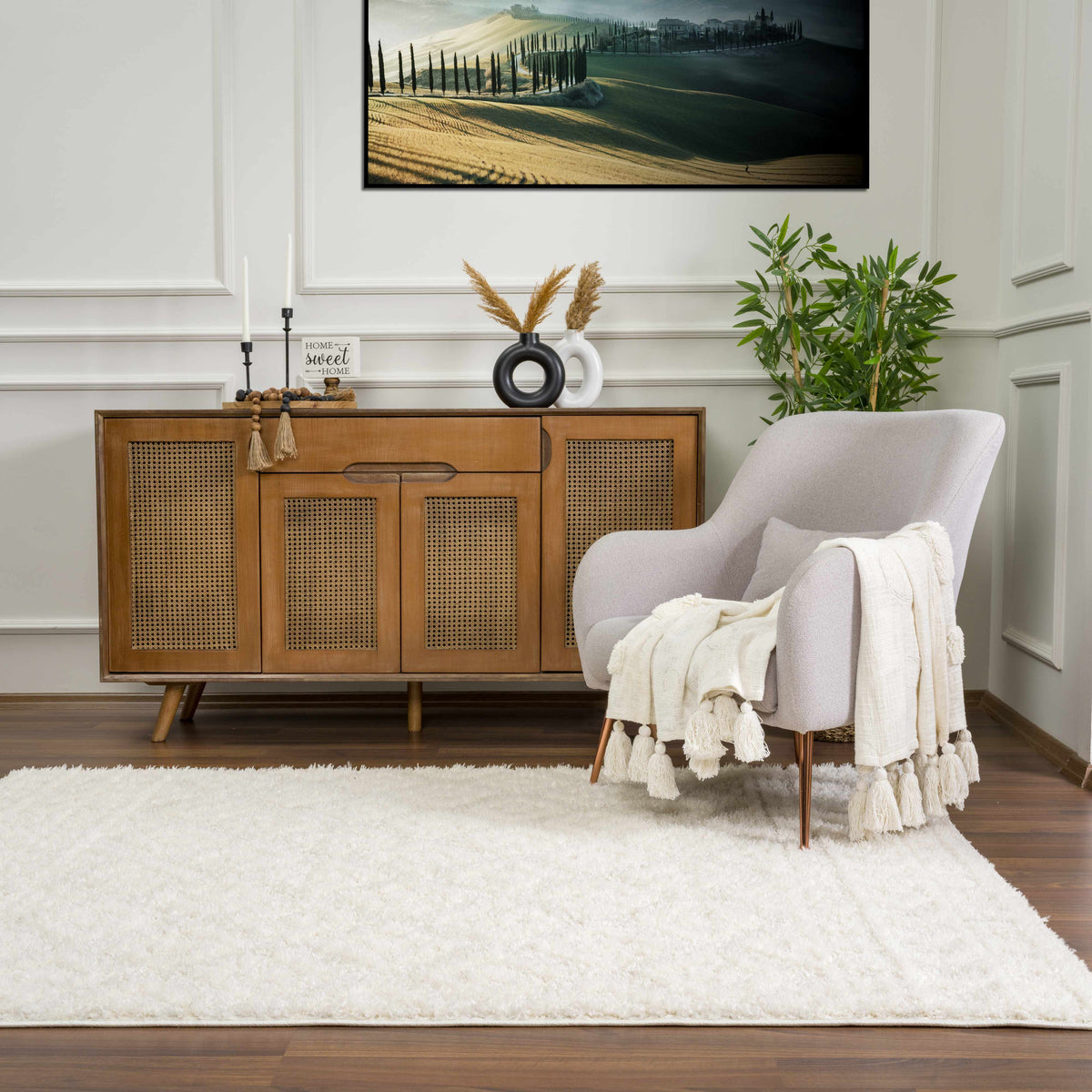 Eivin Cream Diamonds Plush Rug Boutique Rugs cream color with plush diamond texture on Tampa Home & Garden Store