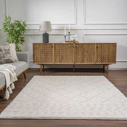 Eivin Cream Diamonds Plush Rug cream shag by Boutique Rugs in a stylish living room on Tampa Home & Garden Store