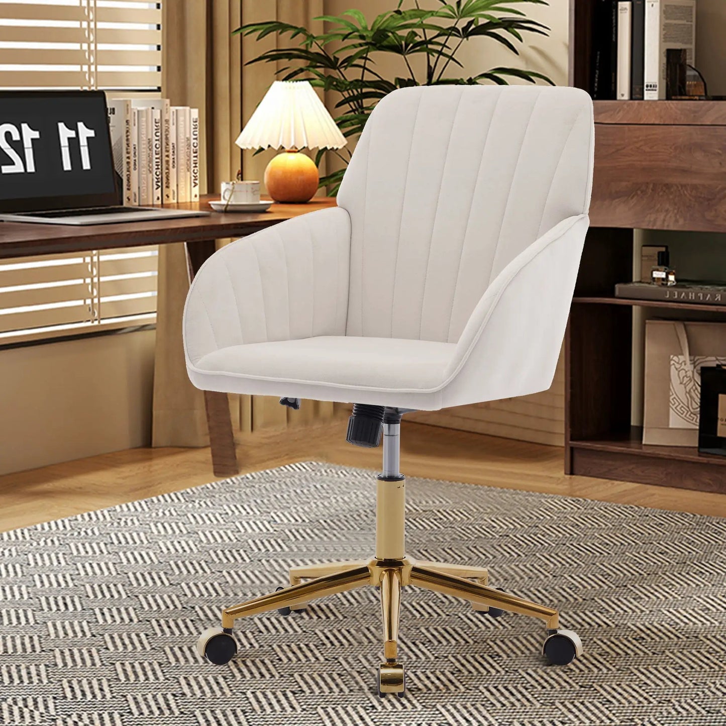 Adjustable Ergonomic Swivel Office Chair in white with gold base by Unique Piece Furniture on Tampa Home & Garden Store