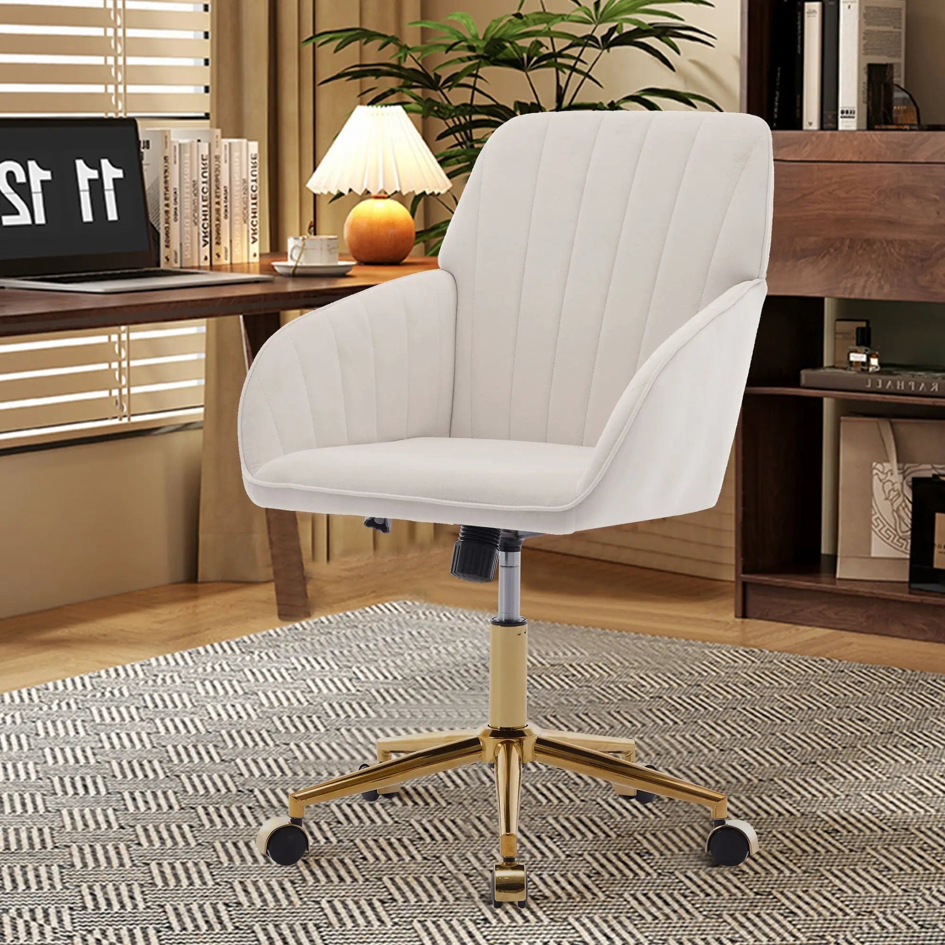 Adjustable Ergonomic Swivel Office Chair in white with gold base by Unique Piece Furniture on Tampa Home & Garden Store