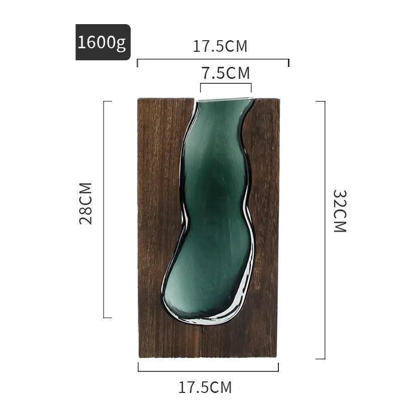 Nordic Solid Wood Vase Ornament with green curved glass on dark wood plaque by FLIPSTYLEZLLC on Tampa Home & Garden Store