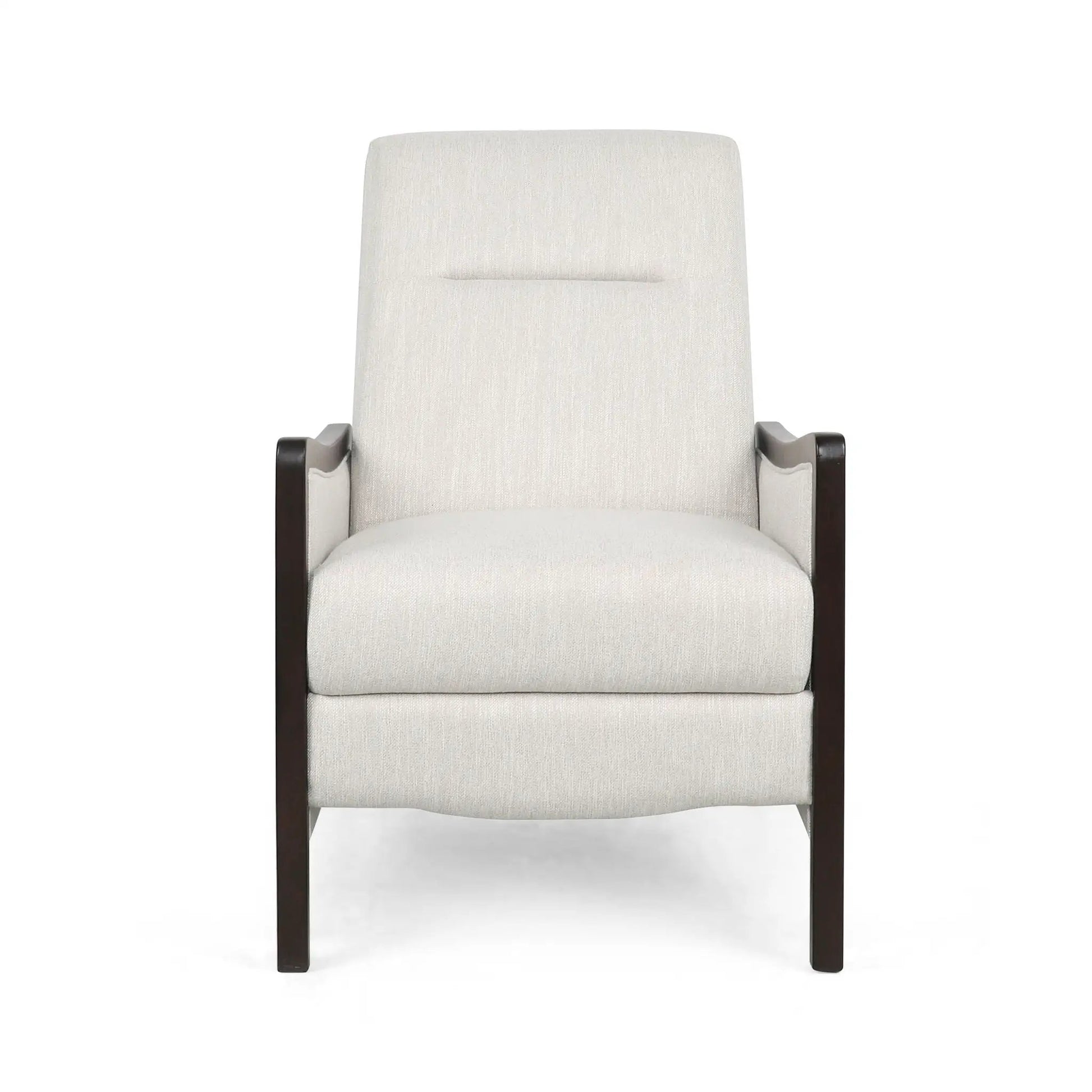 Drury Upholstered Pushback Recliner beige fabric with dark wood arms Unique Piece Furniture on Tampa Home & Garden Store