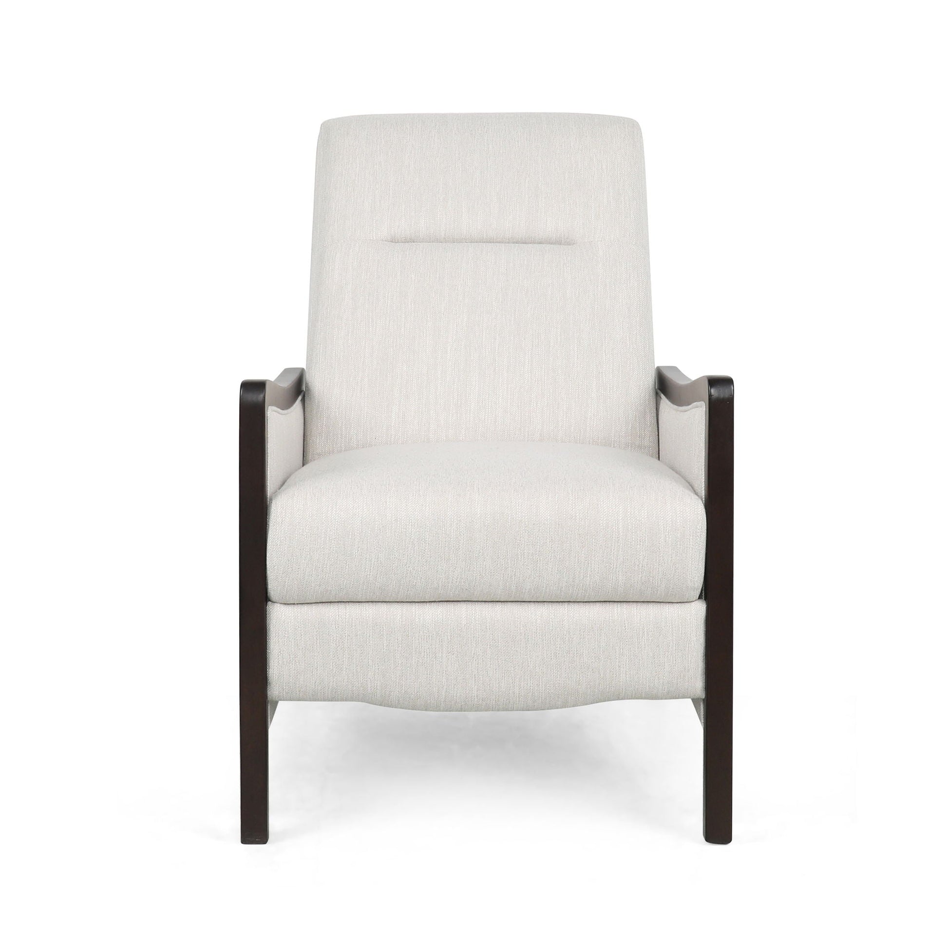 Drury contemporary fabric upholstered pushback recliner with cream fabric and wood frame on Tampa Home & Garden Store