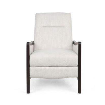 Drury contemporary fabric upholstered pushback recliner with cream fabric and wood frame on Tampa Home & Garden Store