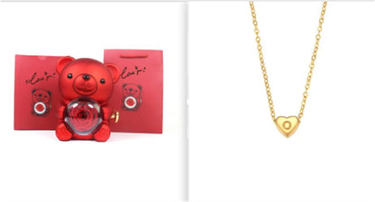 Eternal Rose Teddy Bear Gifts Box with Necklace