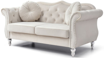 Stylish flared-arm loveseat in cream upholstery with tufted back by HouseOfZazla on Tampa Home & Garden Store