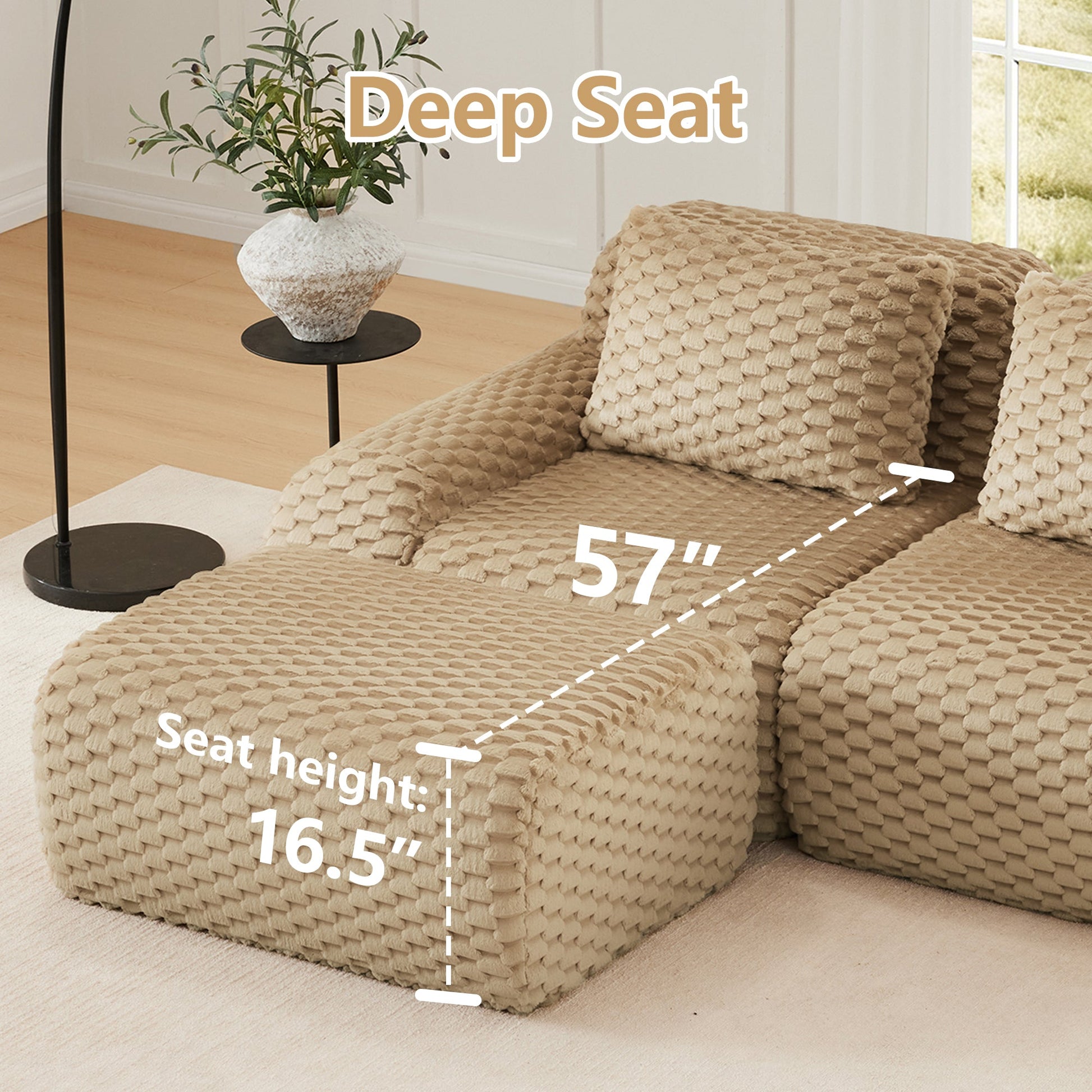 146-inch modern U-shaped modular deep-seat sectional sofa in beige woven fabric by HouseOfZazla on Tampa Home & Garden Store