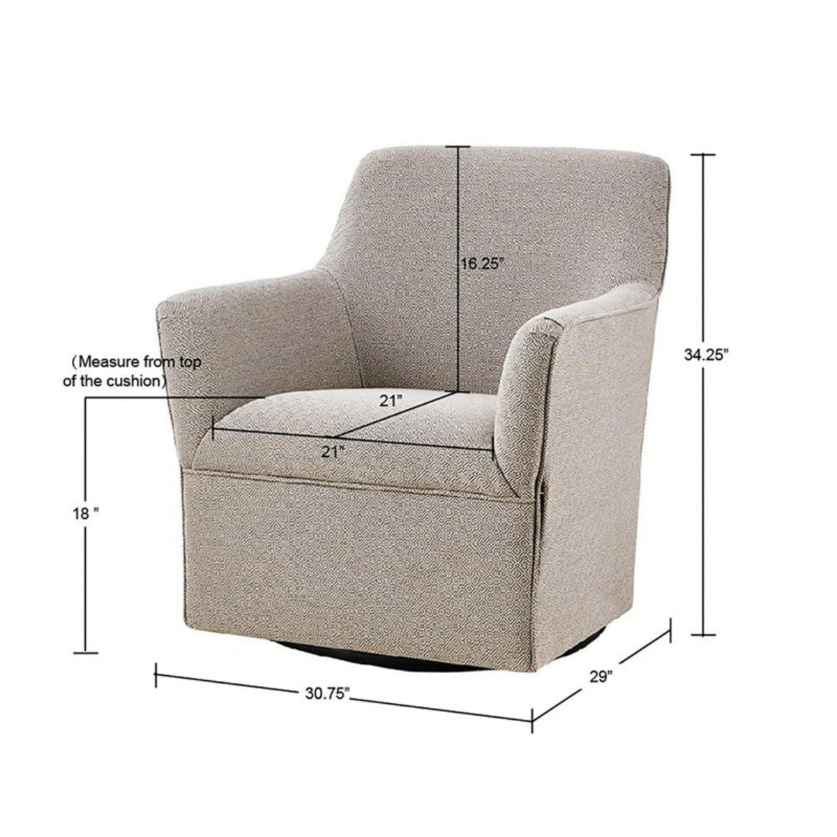 Swivel Glider Chair in beige patterned fabric with metal base and 360° rotation on Tampa Home & Garden Store