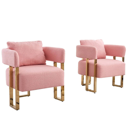 Set of two pink teddy fleece upholstered chairs with gold metal legs Unique Piece Furniture on Tampa Home & Garden Store