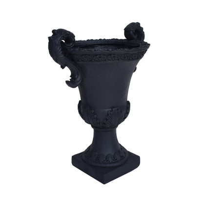 Delphine Urn Planter, black antique-style with ornate handles, HouseOfZazla on Tampa Home & Garden Store