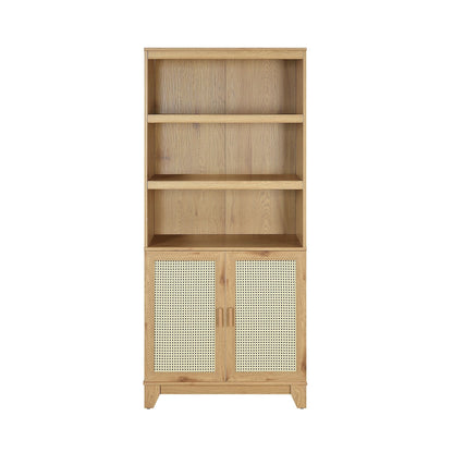 Sheridan Bookcase Cabinet with cane doors, 7-shelf brown HouseOfZazla on Tampa Home & Garden Store