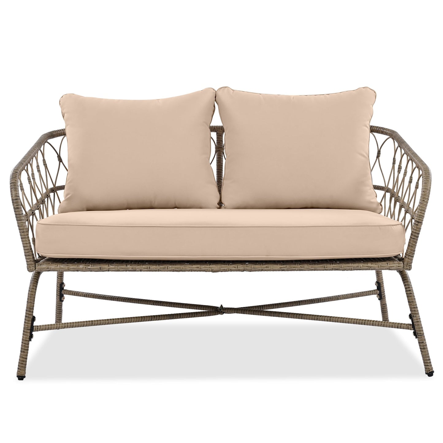Bohemia-Inspired 4-Person Outdoor Seating Set with beige cushions and wicker frame HouseOfZazla on Tampa Home & Garden Store