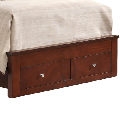 Stylish storage bed in dark wood with under-bed drawers and light beige bedding on Tampa Home & Garden Store