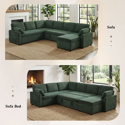 Convertible U-shaped sectional sofa bed in green velvet with reversible chaise by HouseOfZazla on Tampa Home & Garden Store
