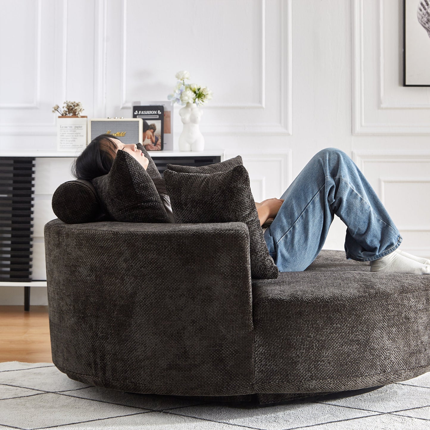 55'' Chenille Foam Single Swivel Chair HouseOfZazla dark charcoal fabric accent chair on Tampa Home & Garden Store