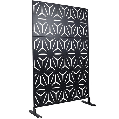 Outdoor & Indoor Metal Privacy Screen black panels with white geometric cutouts room divider Unique Piece Furniture on Tampa Home & Garden Store