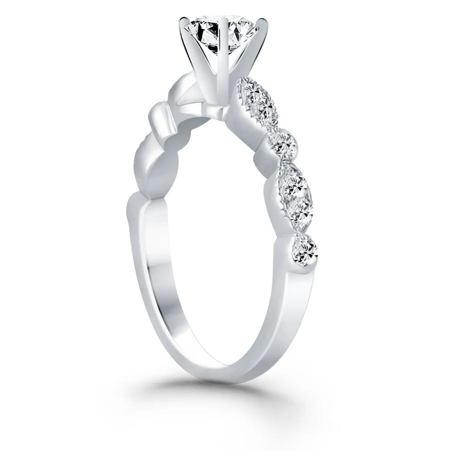 14k white gold engagement ring with a center diamond prong-set and pave shank by Bids.com on Tampa Home & Garden Store