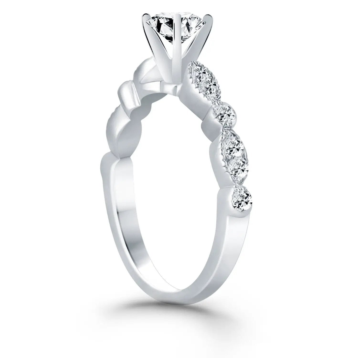 14k white gold engagement ring with a center diamond prong-set and pave shank by Bids.com on Tampa Home & Garden Store