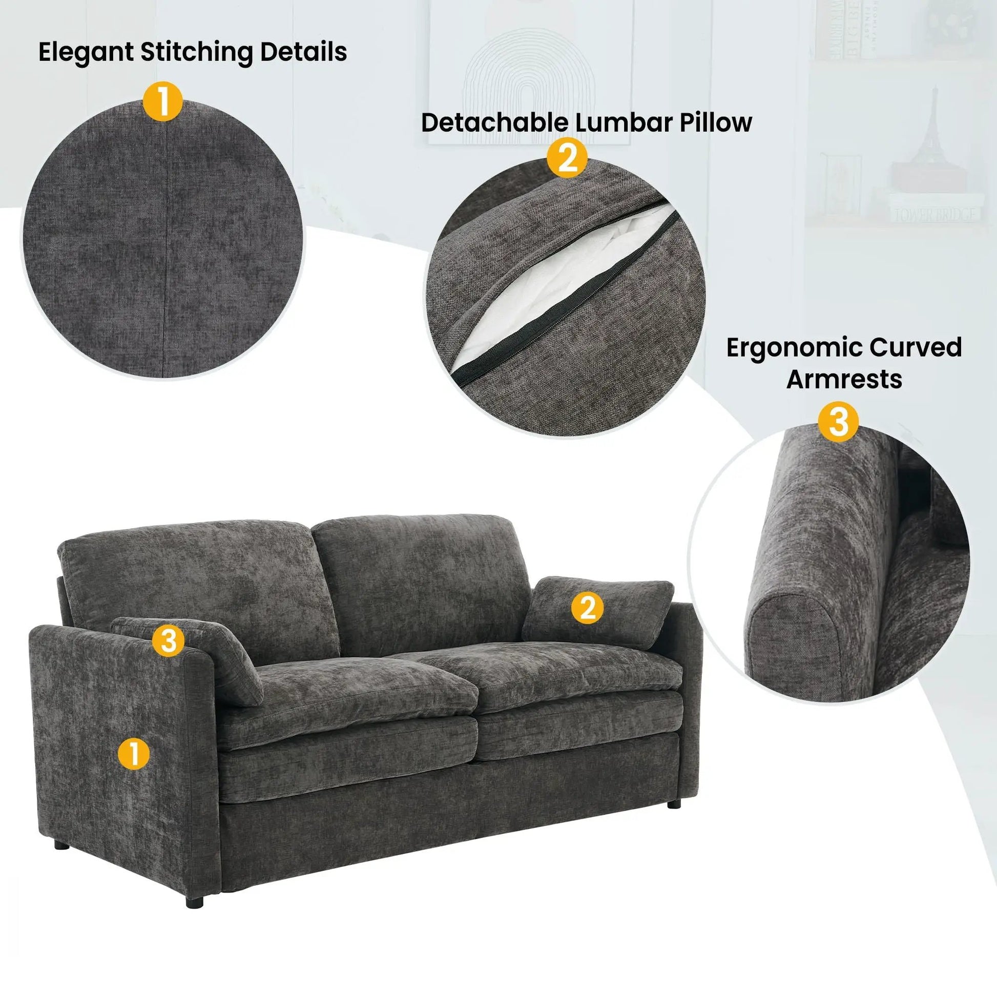 Cozy Upholstered Sofa Set for Living Room in dark gray fabric by Unique Piece Furniture 3-piece on Tampa Home & Garden Store