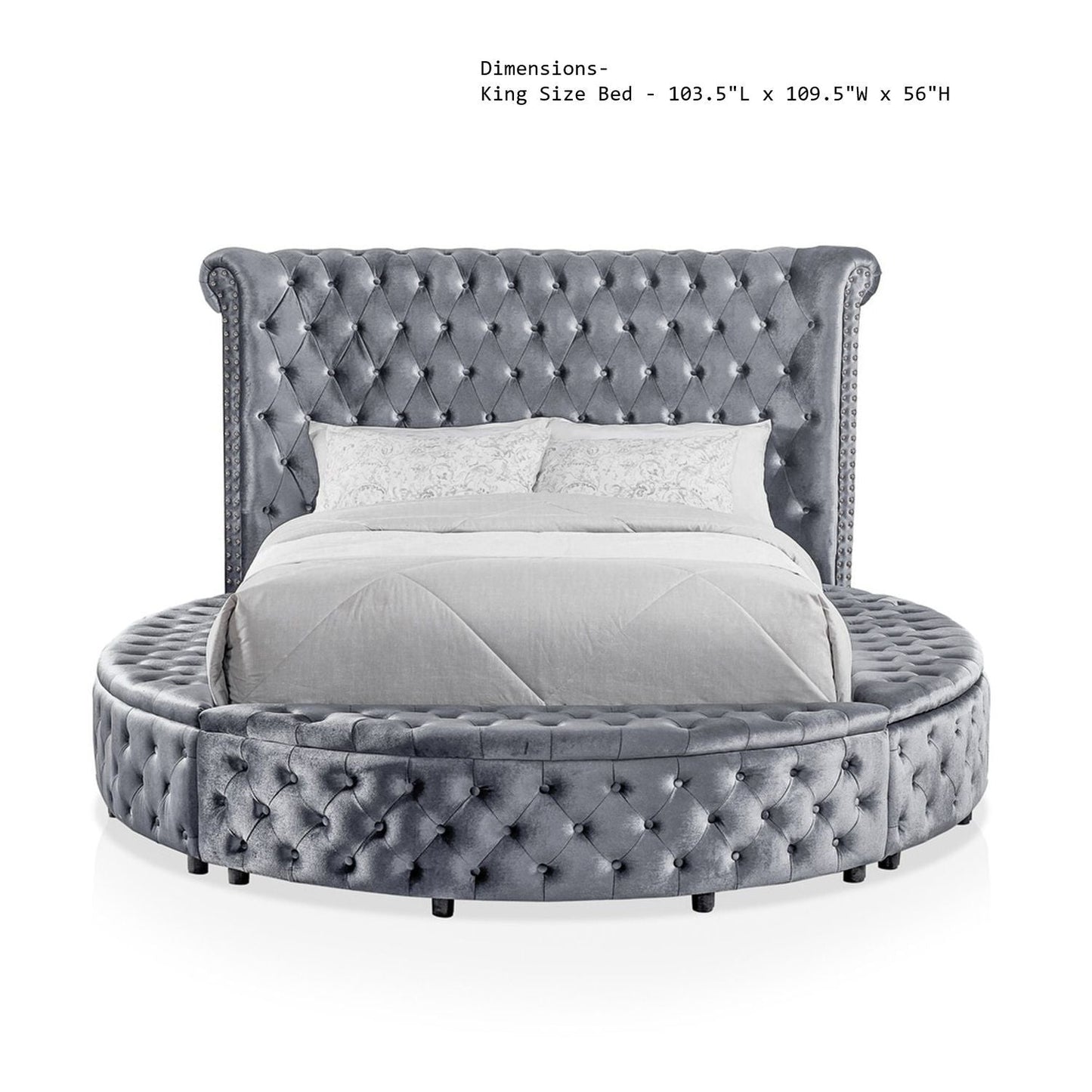 Glam Button Tufted Round Bed with Usb Storage