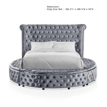 Glam Button Tufted Round Bed with Usb Storage