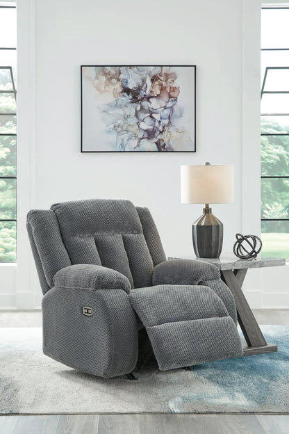 Observation Power Rocker Recliner steel gray fabric with side controls by Unique Piece Furniture on Tampa Home & Garden Store