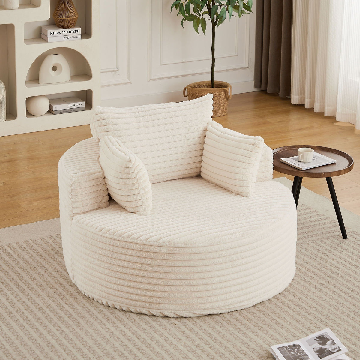 Pair of modern armchairs with backrest pillows in cream ribbed upholstery by HouseOfZazla on Tampa Home & Garden Store