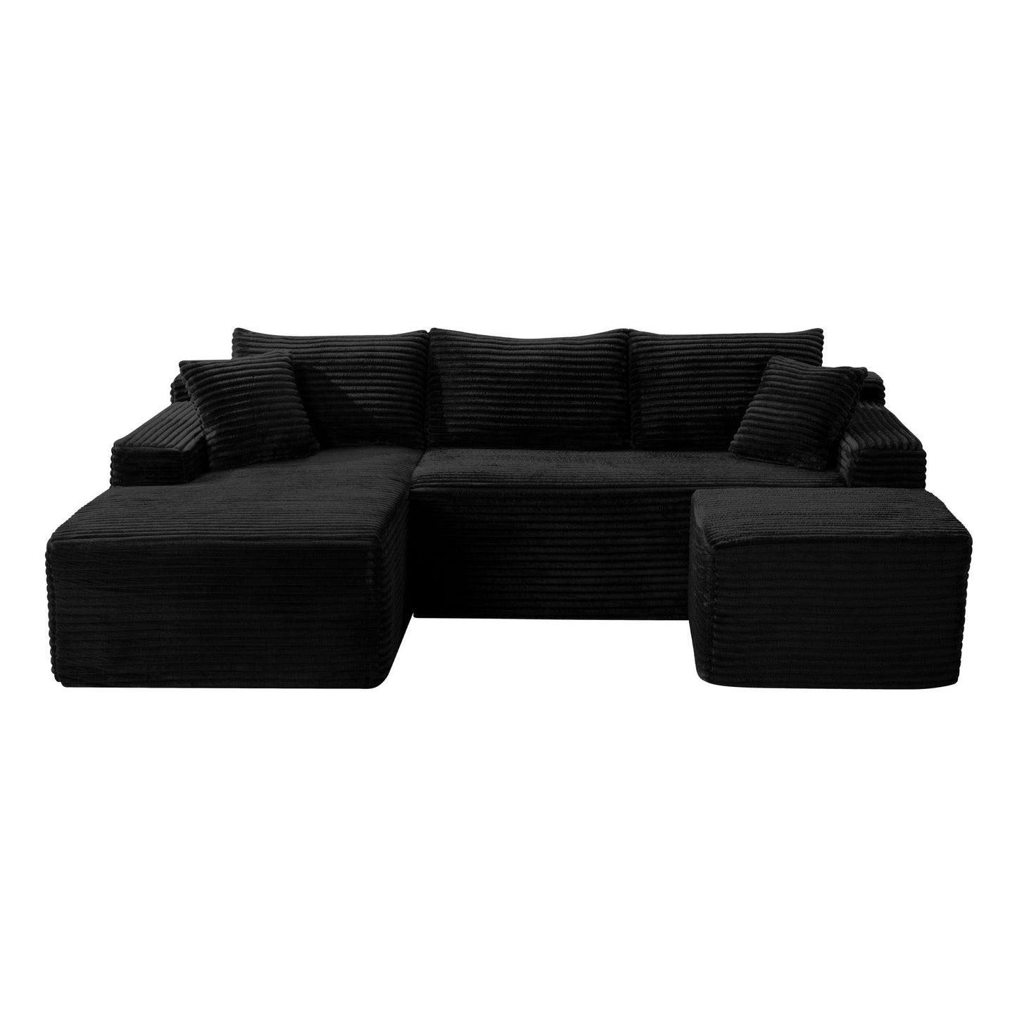 106.3 U-Shaped Cloud Sectional Sofa with Deep Seat in black corduroy by HouseOfZazla on Tampa Home & Garden Store